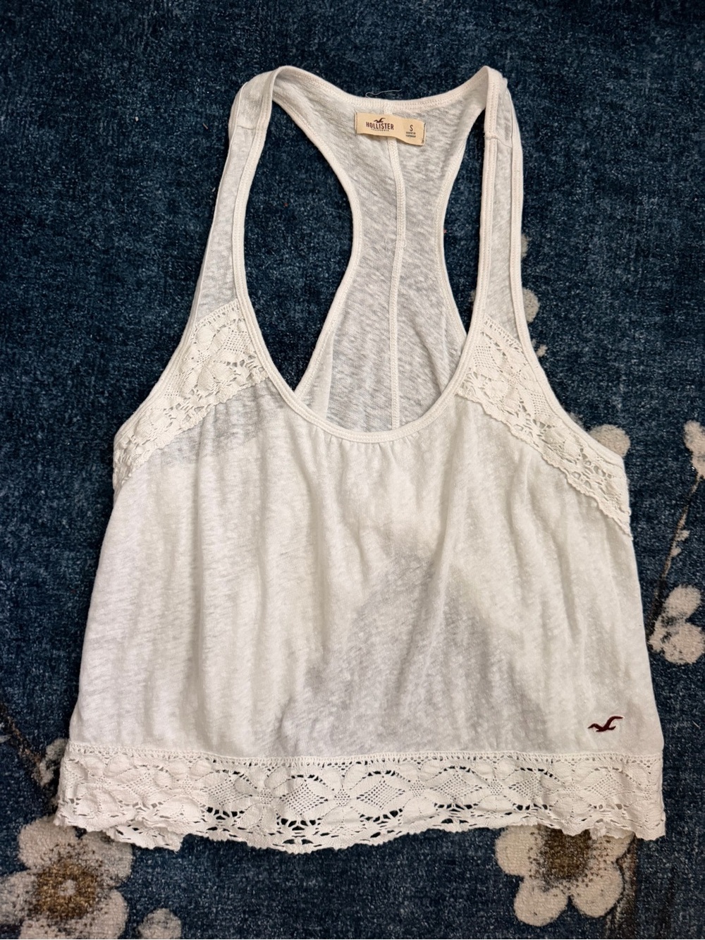 Y2K Hollister White Lace-Trim Racerback Tank Top